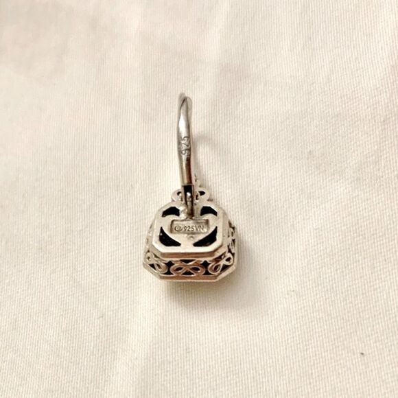 Silver Studded Hoop Earring Pave Crystal Solid 925 Dangle (One Earring Only) - Picture 6 of 6